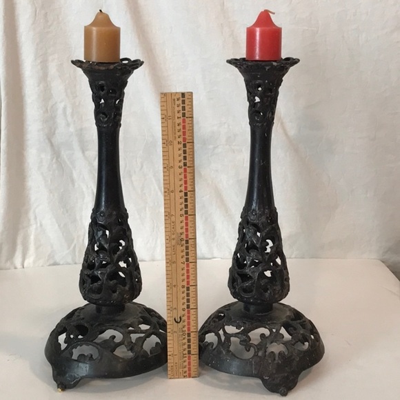 Japanese Forged Iron Candlesticks Candle Holders Gothic Japanese  5LBS Filigree - Picture 2 of 12
